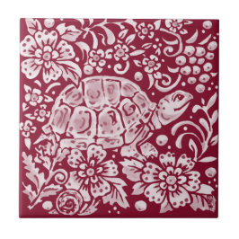 Burgundy Turtle Snagels Floral Forest Garden Anima Tegeltje