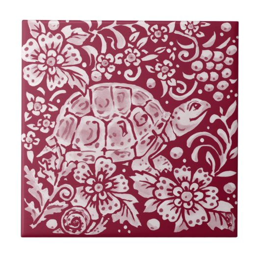 Burgundy Turtle Snagels Floral Forest Garden Anima Tegeltje (Voorkant)