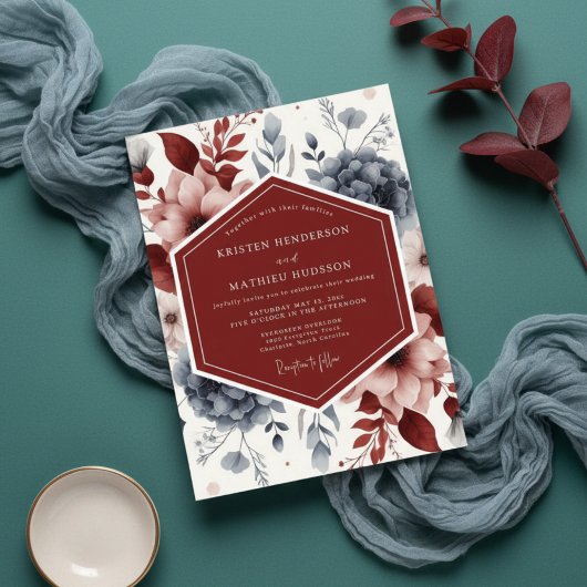 Burgundy Twilight Botanical Wedding Kaart