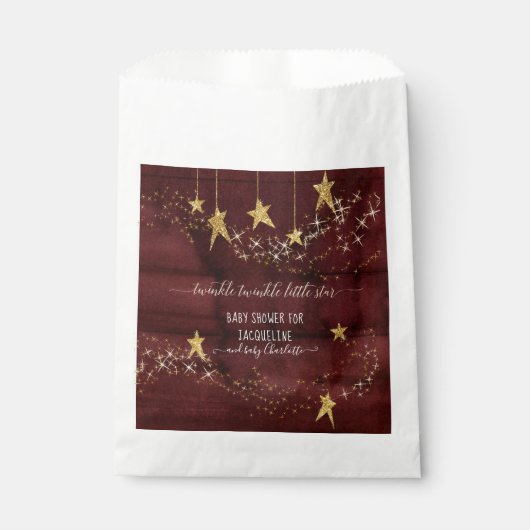 Burgundy Twinkle Little Star Gold Girl Baby shower Bedankzakje (Voorkant)