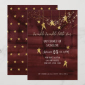 Burgundy Twinkle Little Star Gold Girl Baby shower Kaart (Voorkant / Achterkant)