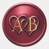 Burgundy Two Hearts Intertwined Monogram Wedding Ronde Sticker (Voorkant)