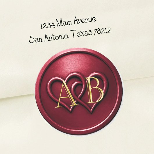 Burgundy Two Hearts Intertwined Monogram Wedding Ronde Sticker