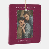 Burgundy Two Photo Snowfall Best Friends Photo Keramisch Ornament (Rechts)