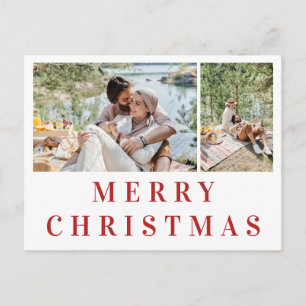 Burgundy Typografie Merry kerstfoto Collage Briefkaart