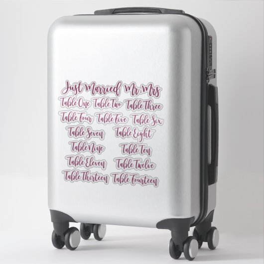 Burgundy Typography Just Married, Mr & Mrs & Table Sticker (Koffer)