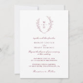 Burgundy Typography Wildflower Monogram Wedding Kaart (Voorkant)