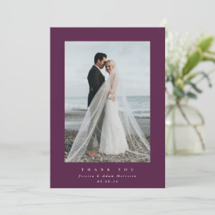 Burgundy Ultra Minimal Single Photo Wedding Bedankkaart