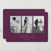 Burgundy Ultra Minimal Triple Photo Wedding Flat Bedankkaart (Voorkant / Achterkant)
