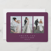 Burgundy Ultra Minimal Triple Photo Wedding Flat Bedankkaart (Voorkant)