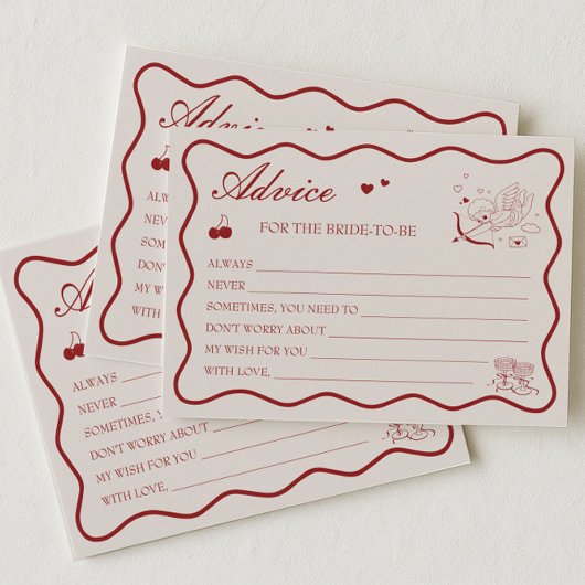 Burgundy Valentine Bridal Shower Advice Card Kaart