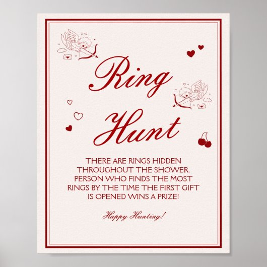 Burgundy Valentine Bridal Shower Ring Game  Poster (Voorkant)