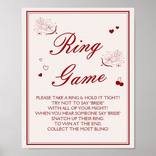 Burgundy Valentine Bridal Shower Ring Game  Poster (Voorkant)