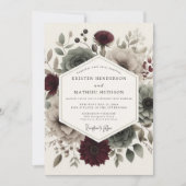 Burgundy Velvet Bloom Ethereal Wedding Kaart (Voorkant)