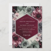 Burgundy Velvet Bloom Opulence Wedding Kaart (Voorkant)