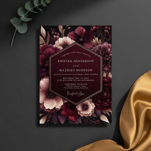 Burgundy Velvet Bloom Wedding Kaart