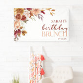 Burgundy Verbrande Sinaasappel Bloemige Verjaardag Spandoek (Insitu)