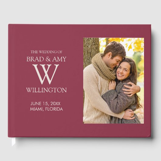 Burgundy Verloving Foto Weddenschap Bride Groom Gastenboek (Voorkant)
