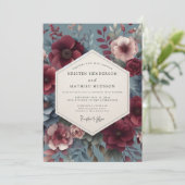 Burgundy Victorian Bloom Wedding Kaart (Staand voorkant)