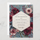Burgundy Victorian Bloom Wedding Kaart (Voorkant / Achterkant)