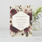 Burgundy Victorian Flora Wedding Kaart (Staand voorkant)