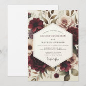 Burgundy Victorian Flora Wedding Kaart (Voorkant / Achterkant)