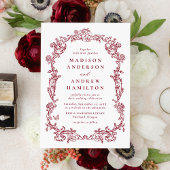 Burgundy Victorian Floral All in One Wedding Kaart