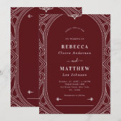 Burgundy Vintage Modern Deco Geometric Wedding Kaart (Voorkant / Achterkant)