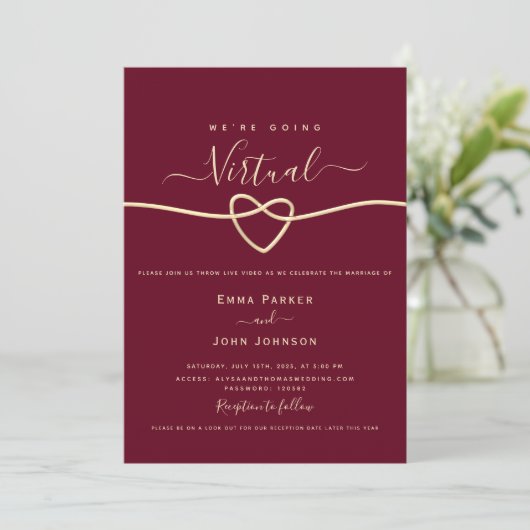 Burgundy Virtual Wedding Kaart (Staand voorkant)