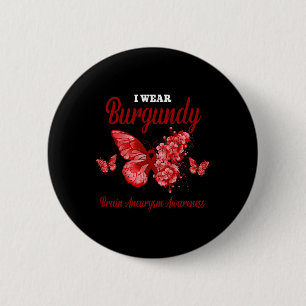 Burgundy Vlinder Draag Ik Voor Hersenenaneurysma-B Ronde Button 5,7 Cm