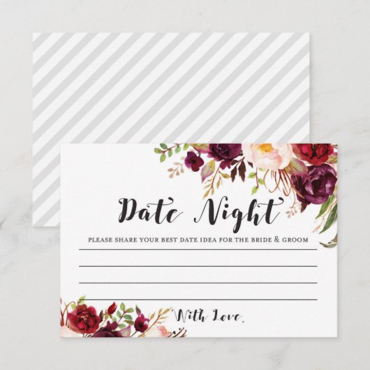 Burgundy Vrijgezellenfeest Date Night Card Informatiekaartje (Voorkant / Achterkant)