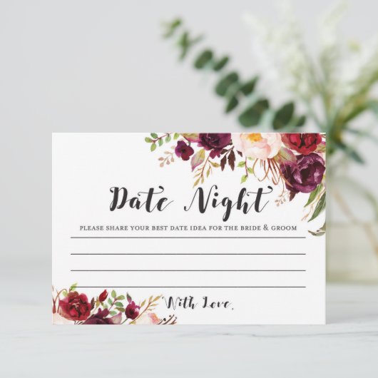 Burgundy Vrijgezellenfeest Date Night Card Informatiekaartje (Staand voorkant)