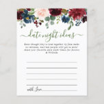 Burgundy Vrijgezellenfeest Date Night Idea Kaart<br><div class="desc">Burgundy Navy Blue Blush Floral Vrijgezellenfeest Date Night Idea Advice Kaart</div>