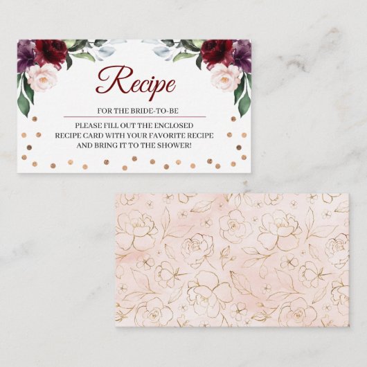 Burgundy Vrijgezellenfeest Recipe Enclosure Card Informatiekaartje (Voorkant / Achterkant)