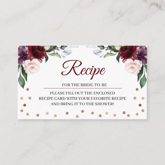 Burgundy Vrijgezellenfeest Recipe Enclosure Card Informatiekaartje (Voorkant)