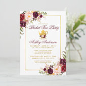 Burgundy Vrijgezellenfeest Tea Party Gold Invite Kaart (Staand voorkant)