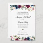 Burgundy Water Kleur Bloemstuk Trouw Uitnodiging (Voorkant / Achterkant)