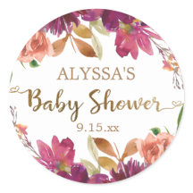 Burgundy Watercolor Bloemen Gouden Script Baby Sho