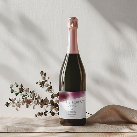 Burgundy Watercolor Bruiloft - Elegant Sparkling Wijnetiket
