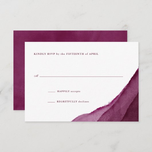 Burgundy Watercolor Bruiloft RSVP (Voorkant / Achterkant)