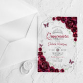 Burgundy Watercolor Floral Quinceanera Acryl Uitnodigingen