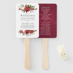 Burgundy Watercolor Kerst Huwelijksprogramma Handwaaier