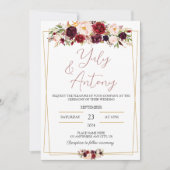 Burgundy watercolor modern flowers  invitation  kaart (Voorkant)