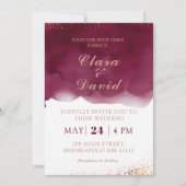 Burgundy Watercolor Wedding Invitation Kaart (Voorkant)