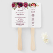 Burgundy waterkleurig floral bruiloft programma handwaaier (Voorkant en achterkant)