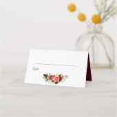 Burgundy waterkleurige florals boho bruiloft plaatskaartje (Achterkant)