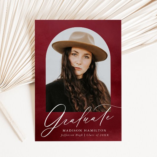 Burgundy Waterverf Arch Photo Afstuderen Aankondiging