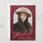 Burgundy Waterverf Arch Photo Afstuderen Aankondiging (Voorkant)