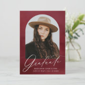 Burgundy Waterverf Arch Photo Afstuderen Aankondiging (Staand voorkant)