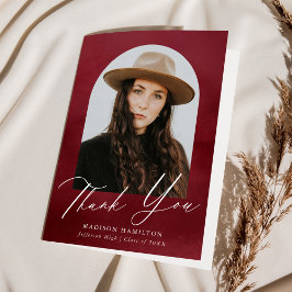 Burgundy Waterverf Arch Photo Afstuderen Bedankkaart